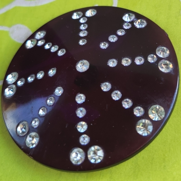VTG Bakelite Celluoid Plastic Purple Ink Blue Rhinestones Antique Button 2.5" - Picture 4 of 16